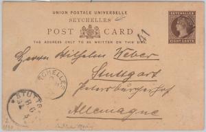 51964 - SEYCHELLES -  POSTAL HISTORY - POSTAL STATIONERY CARD to GERMANY 1892