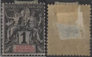 Senegal 35 (mh, large thin) 1c navigation & commerce, black on lil blue (1892)