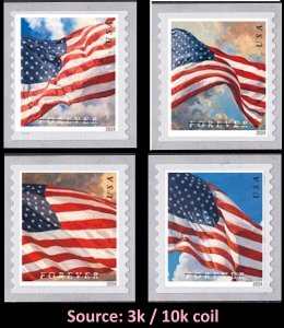 US Old Glory F set 4 (from 3k or 10k coil) MNH 2024 after June 21
