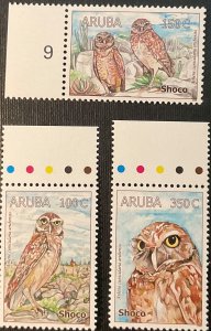 2008 ARUBA. The Aruba Owl.  Complete Series 3 Stamps. MNH-