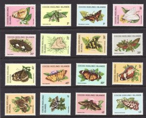 Cocos Keeling Islands MNH 87-102 Butterflies & Moths 1982