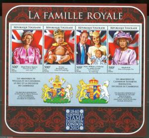 TOGO  2015 THE ROYAL FAMILY KATE, WILLIAM  DIANA LONDON 2015 STAMP EXPO SHEET