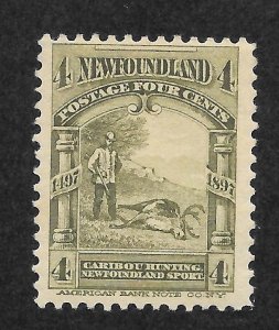 Newfoundland Scott 64 Unused LHOG - 1897 4c Caribou Hunting - SCV $6.00