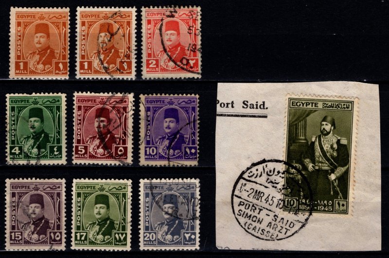 Egypt 1944-45 King Farouk Def., Part Set & Death Anniv. of Ismail Pasha [Used]