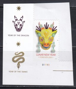 United States 2024 Year of the Dragon 2024 with Plate# MNH