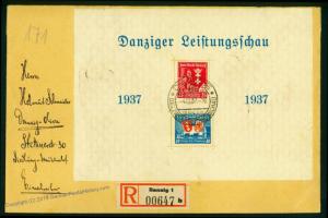 Danzig Germany Poland 1937 Mi Block 3 Souvenir Sheet Cover 74399