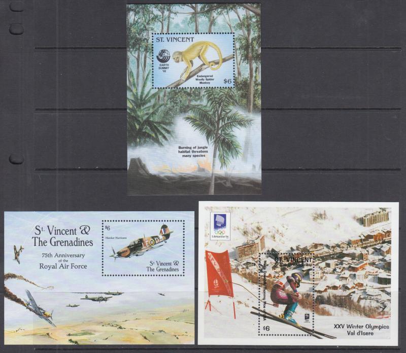 St. Vincent Sc 1598//1880 MNH. 1992-1993 issues, 7 different Souvenir Sheets, VF