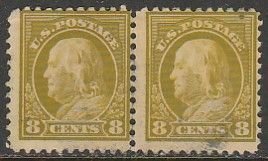 U.S. 508, 8¢ FRANKLIN. HORIZONTAL PAIR, USED. F. (815)