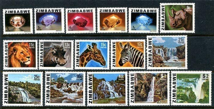 Zimbabwe 414-428, MNH Minerals Animals Lion Warthog Giraffe Zebra Black x9028