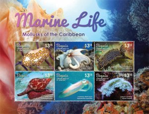 BEQUIA 2015 - MARINE LIFE: MOLLUSKS - SHEET OF 6 STAMPS - MNH