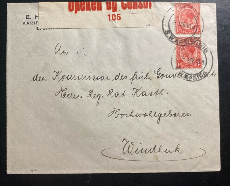 1918 Karibib South West Africa CensoredCover To Windhoek