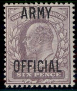 GREAT BRITAIN #O62, 6p dull violet, Army Official Ovpt, og, LH, B.P.A. cert