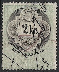 HUNGARY 1868 Barefoot 3, 2kr Used General Revenue, pen cancel, Coat of Arms