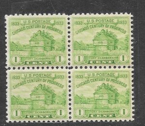 US #728 1c Fort Dearborn  block o 4 (MNH) CV $1.25