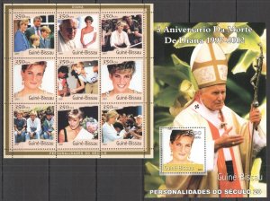 O0166 2001 Guinea-Bissau Princess Of Wales Diana Pope John Paul Ii 1Kb+1Bl Mnh