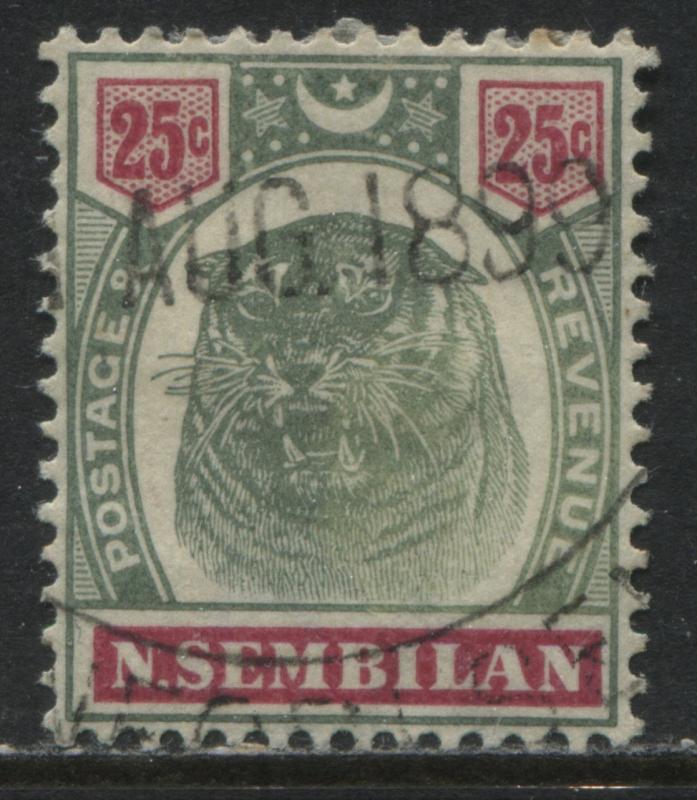 Malaya Negri Sembilan 1895 25 cents green & carmine rose Tiger used