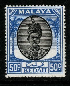 MALAYA KEDAH SG87 1950 50c BLACK & BLUE MTD MINT