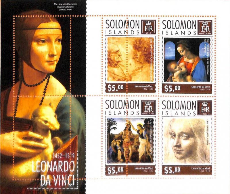 A7022 - SOLOMON ISLANDS, Error, 2014, MISPERF MINIATURE SHEET: Leonardi Da Vinci
