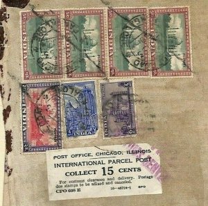 INDIA High Values Large Parcel Post Piece USA Chicago *COLLECT 15c* Label MS3810