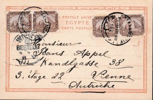 Egypt 1901 4X1m Pyramid & Sphinxon Picture Post Card Alexandria to Vienna.