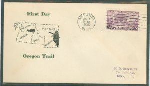 US 783 1936 3c Oregon Centennial on an addressed FDC with an Astoria, OR cancel and an unknown cachet