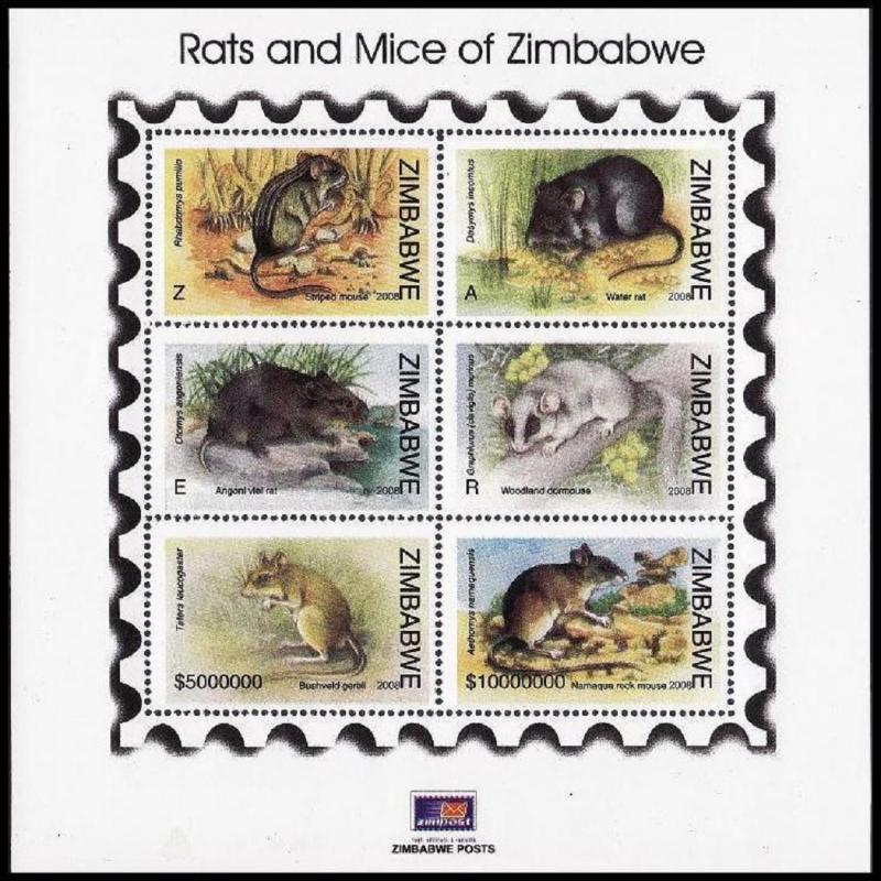 Zimbabwe Rats and Mice MS Light Dull Colours SG#MS1261 MI#Block 25