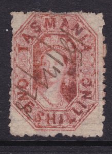 Tasmania Australia QV 1s Brown-Red, perf 11½ Perf by PO Wmk Dbl line 12 used