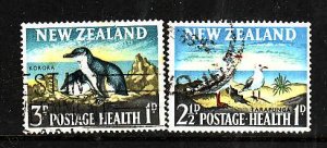 New Zealand-Sc#B67-8-used semi-postal set-Birds-Penguin-Gull-1964-