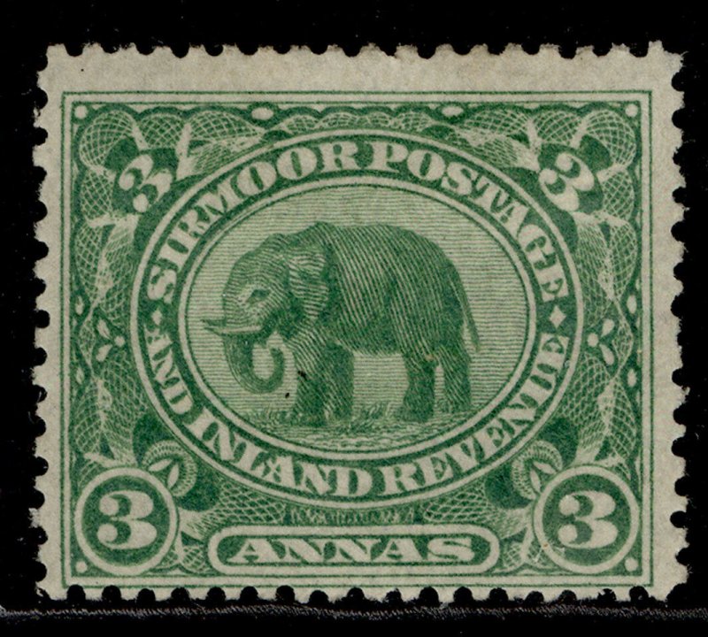 INDIAN STATES - Sirmoor QV SG26, 3a yellow-green, M MINT. Cat £45.