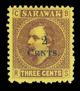 SARAWAK 1899  Sir James Brooke SURCH. 2c /3c  Sc# 32  Period after THREE variety