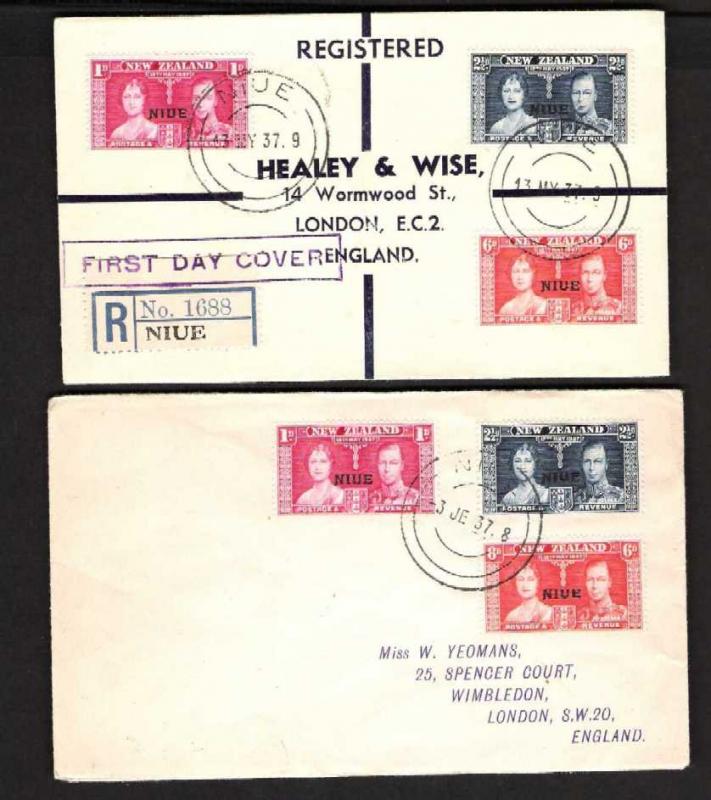 NIUE - 2 First Day Covers King George VI Coronation Issue - 1 Damaged On Back