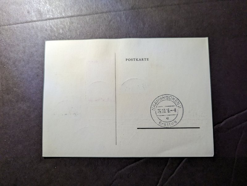 1956 Germany SAAR Postcard First Day Cover FDC Saarbrucken