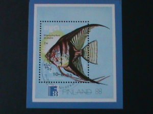 CAMBODIA-1988-WORLD STAMP SHOW-FINLAND'88 -LOVELY ANGLE FISH CTO -S/S VF