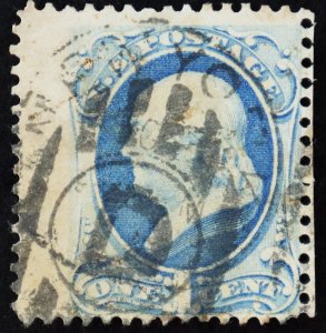 U.S. Used Stamp Scott #156 1c Franklin. Jumbo. Supplementary Mail Cancel.