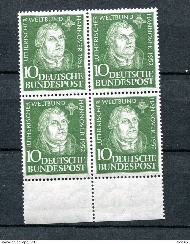 Germany 1952 Martin Luther Block of 4 with Margin MNH  14581 