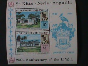 ST.CHRISTOPHER-NEVIS-ANGUILLA-1974 25TH ANNIVERSARY OF U.W.I. MNH S/S VF