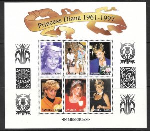 ZAMBIA 1998 PRINCESS 1998  DIANA SHEET MNH