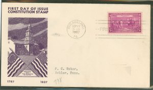US 798 1937 First Day Cover, 3c Ratification of the US Constitution (single) on an addressed(typed) First Day Cover with a Daven