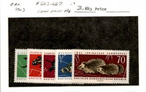 Germany - DDR, Postage Stamp, #663-667 Mint NH, 1963 Animals (AB)