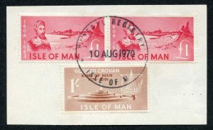 Isle of Man 2 x One Pound Deep Pink and 1/- QEII Pictorial Revenues CDS On Piece