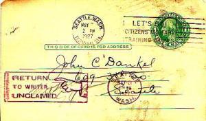 United States, Washington, Government Postal Card, Auxiliary Markings