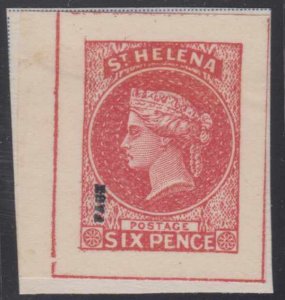 BC SAINT HELENA 1856 QV Sc 1 FOURNIER FORGERY IN VERMILION CUT OUT 