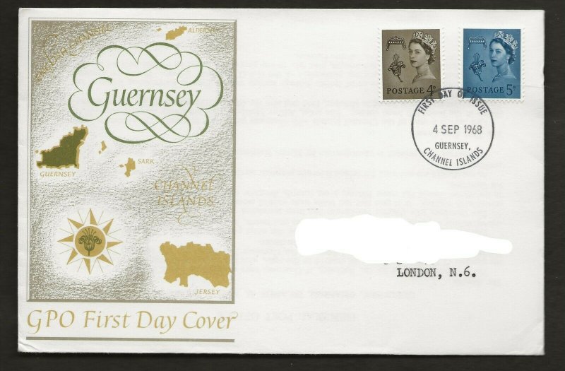 4/9/1968 4d +5d NEW GUERNSEY REGIONAL DEFINITIVE CHANNEL ISLE FDI  POSTMARK  FDC