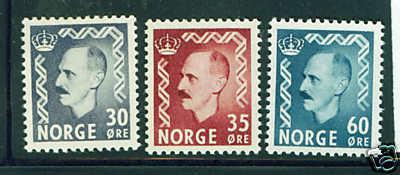 Norway Scott 311-2 and 316 MH* King Haakon stamps CV$41