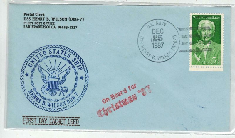 US NAVY 12/25/87 USS HENRY B WILSON DDG-7 On Board For Christmas Blue Env.