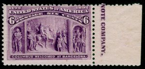 USA SCOTT 235a, 6c red violet, NH MINT. Cat $230. MARGINAL