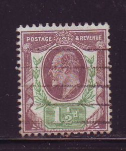 Great Britain Sc 129 1902 1 1/2 d violet & green Edward VII stamp used