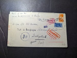 1943 Censored South Africa WWII Airmail Cover Bergville Natal to Switzerland