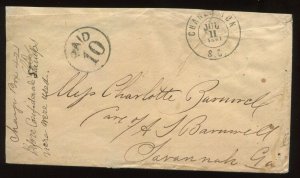 Confederate Charleston SC Black 'PAID 10' Stampless Cover CSA CV $150 LV6411