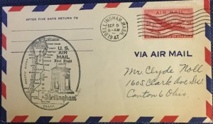 US First Flight Cover AM 77 Bellingham WA to Seattle WA 9/5/1947 #C32 L19